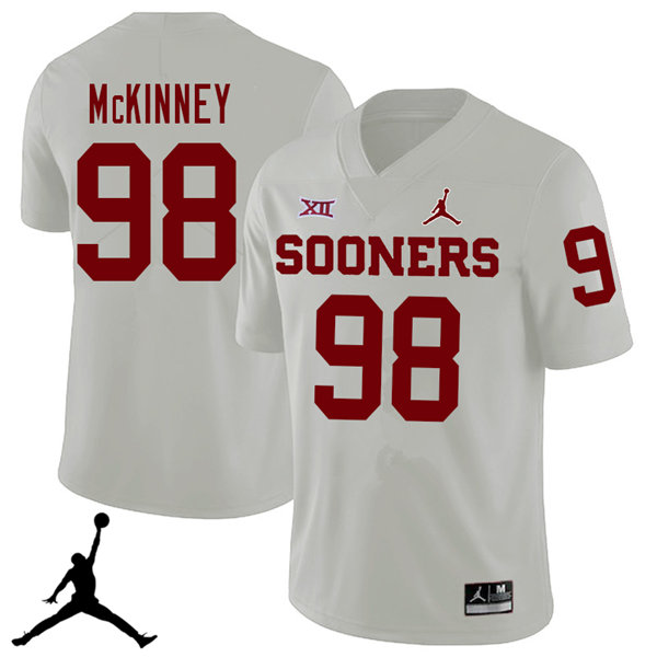 Jordan Brand Men #98 Zacchaeus McKinney Oklahoma Sooners 2018 College Football Jerseys Sale-White - Click Image to Close